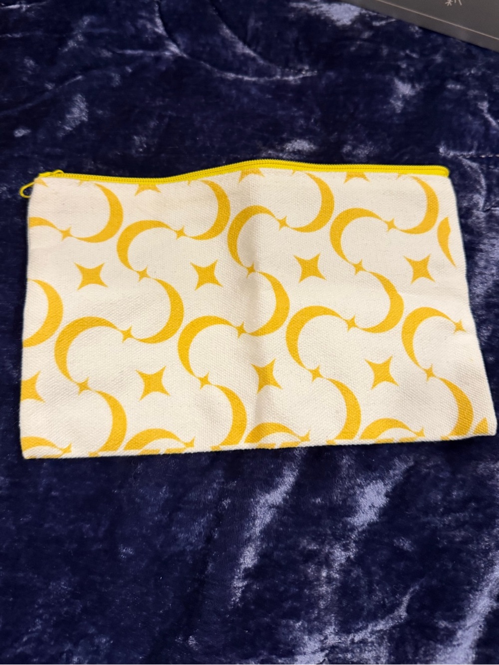 Yellow Crescent & Star Pattern Canvas Zip Pouch